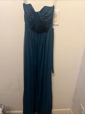David's Bridal Strapless Teal Maxi Chiffon Gown